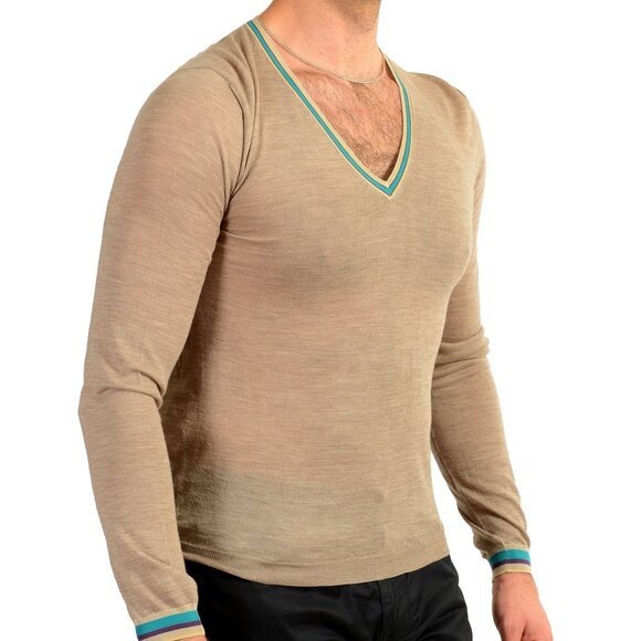 Prada Men's Gray 100% Wool V-Neck Pullover Sweater US S IT 48 - Picture 2 of 6